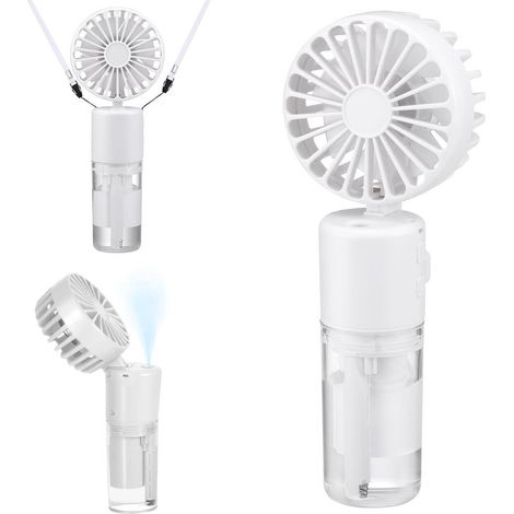 Mini-Ventilator mit Sprühnebelfunktion, 4000 mAh Akku, USB-wiederaufladbar (5–21 Stunden Laufzeit), 4 Geschwindigkeitsstufen, leise und faltbar für unterwegs, Weiß (1/5)