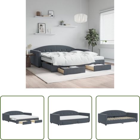 vidaXL Schubladenbett - Tagesbett Ausziehbar mit Schubladen Dunkelgrau 100x200 cm Samt (1/5)