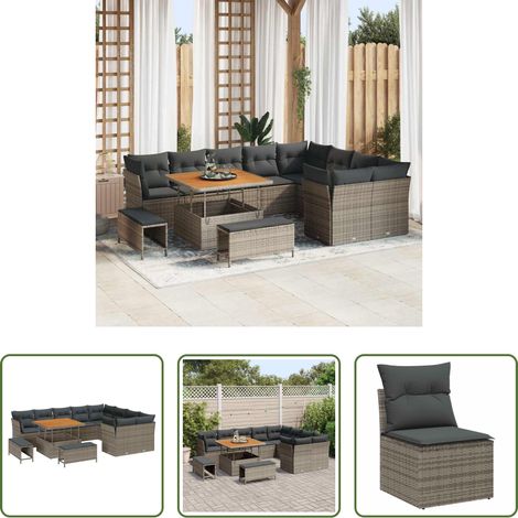Mobilier extérieur - Ensemble de canapé de jardin 12 pcs Gris polyrotin (1/5)