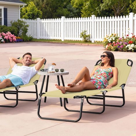 Chaise longue de jardin avec dossier réglable 5 positions, structure en acier et tissu Oxford, 188 x 56 x 28 cm, beige (1/5)