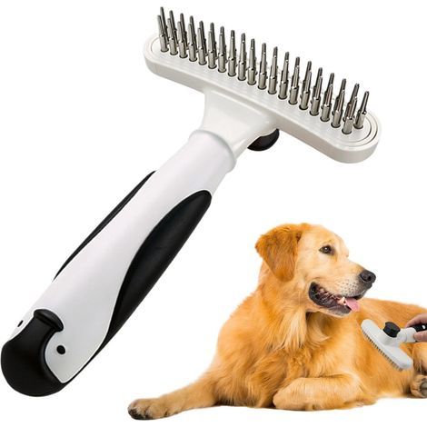 Unterfellkamm für Hunde / Entwirrungskamm für Katzen — Kamm mit Ein-Knopf-Haarauswurfsystem — Geeignet für langhaarige Hunde, Welpen und Kätzchen (1/5)