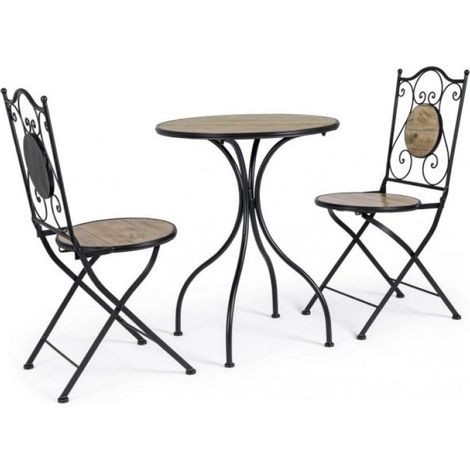 Set Tavolino tondo con 2 sedie in acciaio per giardino e bar da esterno -Marrone (1/5)