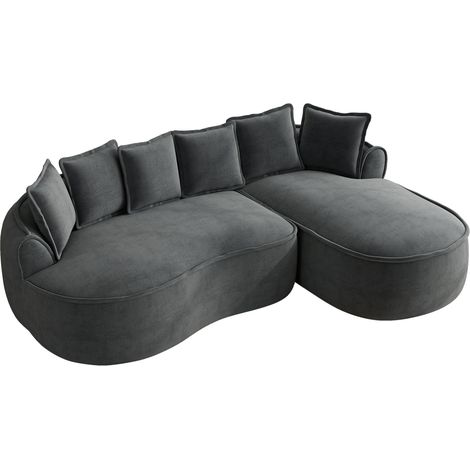 Sofá chaise longue modular en L de chenilla gris sin montaje 252 x 164 x 67 cm (1/5)
