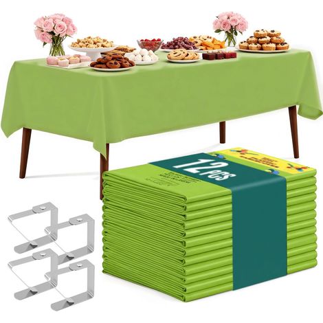 Nappe de Table de Fête Blanche jetables Nappes 12 Pcs Nappe Couverture de Table Impermeable 137x274cm Nappe de Table pour Anniversaire,Picnic,Exterieur,Jardin,Mariage, Noël (Vert Fruit) (1/5)