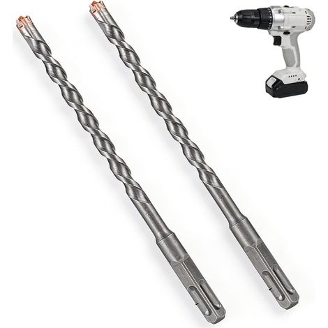 Forets SDS Plus 10mm X 200mm, Lot De 2 - Accessoire Pour Marteau Burineur, 4 Pointes En Carbure Haute Résistance - Idéales Pour Percer Le Béton, La Brique, La Pierre Et La Maçonnerie (1/5)