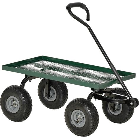 Garden Trolley Cart with Pneumatic Wheels and Rotating Handle, Green