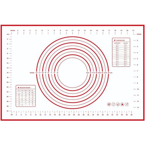 Tapis de Cuisson Patisserie en Silicone Anti-adhésif Réutilisable Baking Mat Fondant Pâte, avec Mesure, 60 x 40 cm (Rouge)