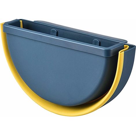 Multifunctional Hanging Foldable Kitchen Trash Can Semi-circular Garbage Bins Wall-Mounted Trash Can for Car Home Office Navy Blue (1/5)