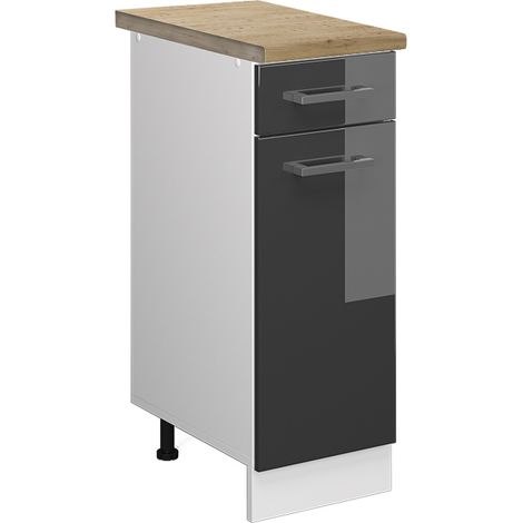 Mueble bajo de cocina R-Line, Antracita alto brillo, 30 cm , ET Roble, Vicco