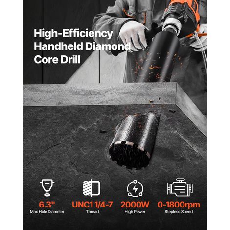 Carotteuse à Diamant Diamètre de Perçage 20-160 mm, Perceuse à Béton Portative 2000 W, Vitesse Variable 0-1800 tr/min, Perçage Sèch… (1/5)
