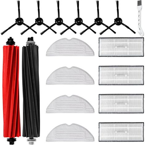 Lot de 17 accessoires pour robot aspirateur Roborock S8/S8+ avec 2 brosses principales, 4 lingettes, 4 filtres, 6 brosses latérales, 1 brosse de nettoyage (1/5)