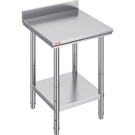 Table de Travail Cuisine INOX 60x60x88 cm, Plan de Travail Cuisine en 2 Etages, Table de Travail en Acier Inoxydable pour Préparation des Aliments aux Restaurant/Cliniques (1/5)