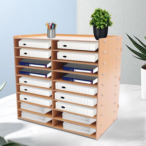 Porta documenti formato A4, 18 scomparti a 9 livelli, altezza regolabile, porta documenti in rovere 51,8 x 33 x 49 cm, per documenti, libri, portapenne (marrone) (1/5)