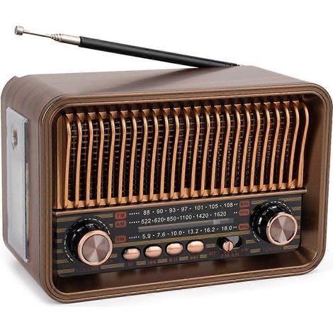 Radio portable FM/AM/S SW. radio vintage. haut-parleur Bluetooth sans fil avec lampe torche LED et lecteur de carte TF. Compatible carte TF. (1/5)