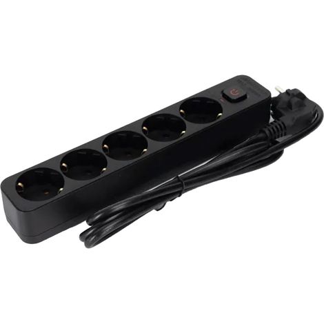 Multiprise allemande série L 5 voies avec interrupteur, 1,5 m, 3G, 1,0 mm², couleur noire, idéale pour sécuriser plusieurs connexions en toute sécurité et efficacement dans n'importe quel (1/2)