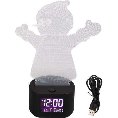 Lampe LED 3D Bonhomme de Neige Acrylique Réveil Numérique Calendrier Perpétuel Horloge Lumineuse Colorée avec Socle (1/5)