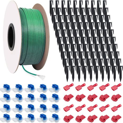 Câble de délimitation universel de 150 m pour robot tondeuse + 100 piquets + 20 connecteurs de câble + 10 bornes de raccordement, fil de délimitation pour tondeuse à gazon (1/5)