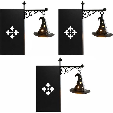 Lot de 3 Lanternes LED Vintage Chapeau de Sorcière Lampes Décoratives pour Bibliothèque, Étagère à Livres, Bureau, Table de Chevet, Coin Lecture, Halloween