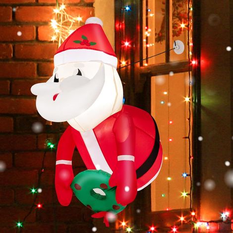 COSTWAY Père Noël Gonflable de Noël de 100 cm S'échappant par Fenêtre, Décoration de Noël Gonflable Père Noël de Fenêtre Suspendu avec Lumières LED Intégrées, pour Intérieur/Extérieur (1/5)