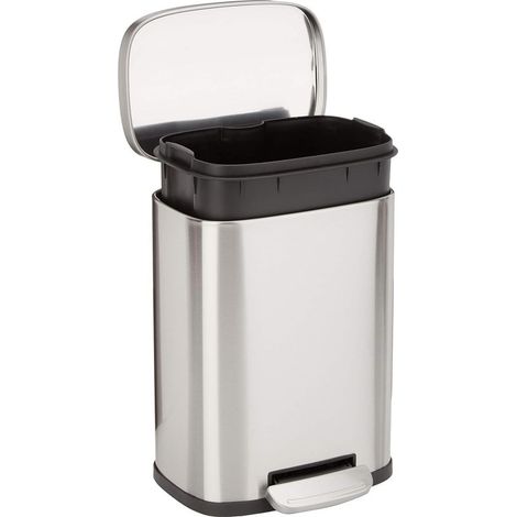 Mini Poubelle Rectangulaire Anti-trace, Pédale Fermeture Douce, Acier Inoxydable Brossé, Salles de Bain & Petits Espaces, 5L, Finition Nickel Satiné, 18,5cm x 21,6cm x 30,1cm (L x l x H) (1/5)