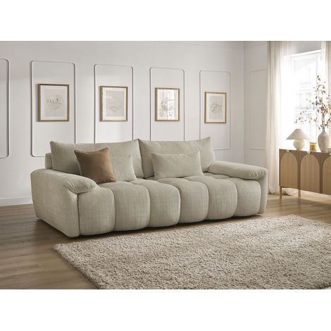 BOBOCHIC - Canapé droit fixe 3 places IVANE avec dossier avance-recule en tissu texturé   Beige (1/5)