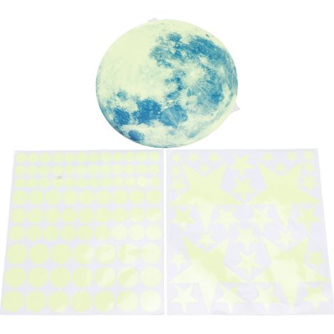 Autocollants muraux phosphorescents Lune et Étoiles, décor lumineux pour chambre et salon, vert brillant dans le noir. (1/5)