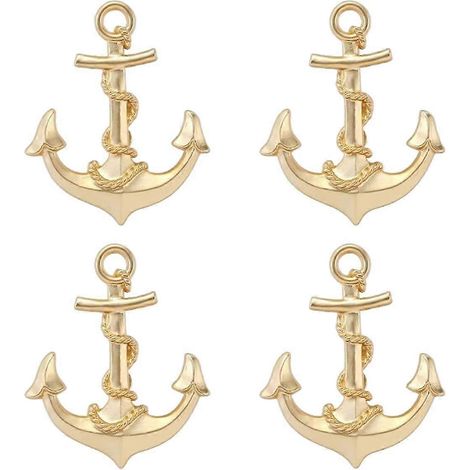 Set aus 4 Türknöpfen im maritimen Stil, robuste Schubladengriffe aus Zinklegierung mit goldenem Ankermotiv, zur Dekoration von Kommoden (1/5)