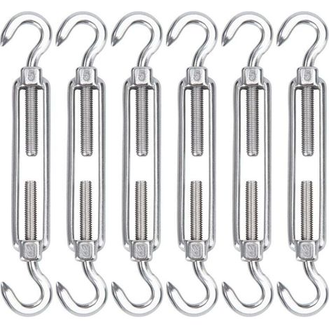 M5 Tendeur Cable Acier Inoxydable, Lot de 6 Tendeur de Fil Crochet et Crochet Rglable Heavy Duty Tension Hook & Hook pour Corde Cable Fil Linge, Grillagefor Sun Shade Installation