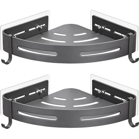 YMYNY Badezimmer-Eckregal ohne Bohren, selbstklebendes Duschregal, rostfreies Aluminium-Aufbewahrungsregal, wandmontierter Dusch-Organizer für Badezimmerzubehör, grau, 2er-Pack
