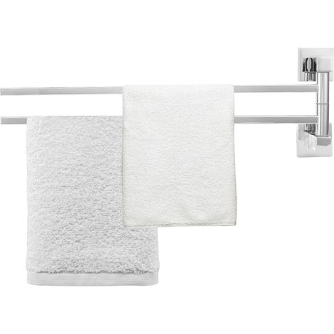 Porte-serviettes tubulaire carré pivotant à 180° en acier inoxydable, accessoire de salle de bain 250255, deux barres réglables - chromé (1/5)