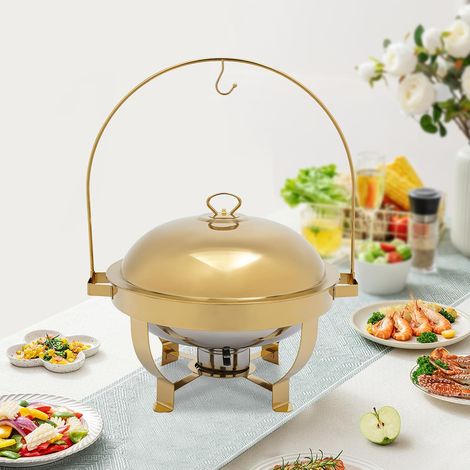Plaque chauffante en acier inoxydable doré, 8 litres, pour buffet, avec réservoir à combustible, convient pour hôtels, cantines, restaurants, réunions de famille, banquets, mariages (1/5)