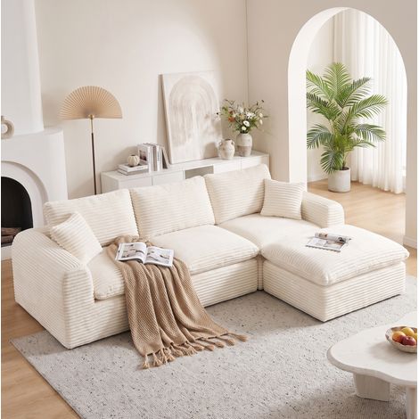 Divano modulare 3 posti 280 x 180 x 65 cm in tessuto beige salvaspazio FloraGrace (1/5)