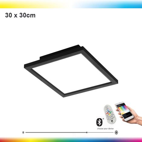 Plafonnier LED EGLO connect Salobrena-C, plafonnier 1 lampe en aluminium et plastique noir, blanc, avec télécommande, changement de température de couleur (chaud - froid), RVB, dimmable, L x l 30 cm (1/5)