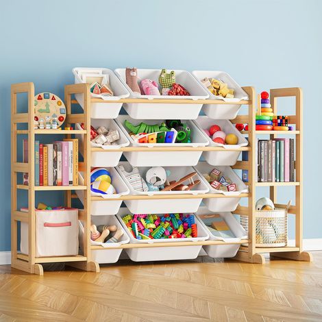 Meuble Rangement Enfant avec 6 Étagères et 12 Bacs, Bibliotheque Enfant, Meuble de Rangement Enfant avec Bacs pour Chambre et Salle de Jeux - Blanc (1/5)