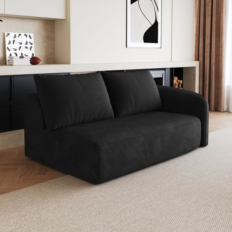 DESMIU Canapé d'angle 2 Places avec Assise Profonde et Structure de Soutien, en Tissu, Noir (1/5)
