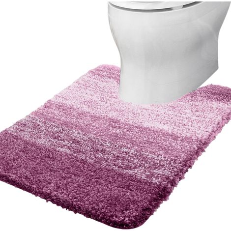 Tapis de bain en forme de U, microfibre ultra douce et absorbante, envers en caoutchouc antidérapant, 51 x 61 cm, gris et violet (1/5)