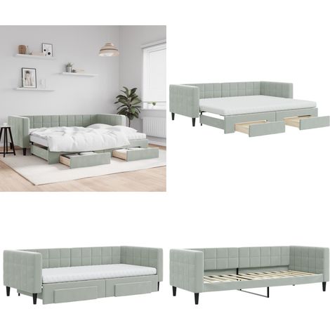 vidaXL Tagesbett Ausziehbar mit Schubladen Hellgrau 90x200 cm Samt (1/5)