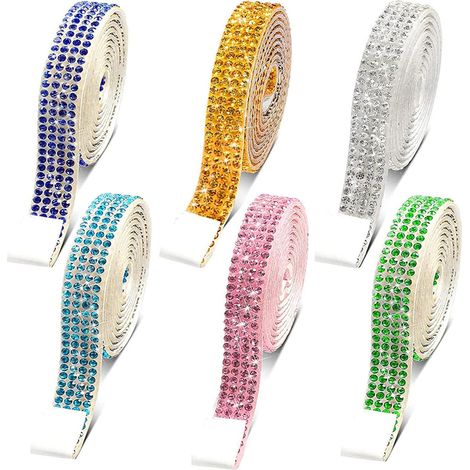 Rolls of Self-Adhesive Rhinestone Ribbon, 1 Yard, 4 Rows, 6 Colors (1/5)