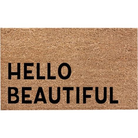 Déstockage de tapis Poaug : Paillasson humoristique « Hello Beautiful Welcome », tapis de décoration jaune neuf en promotion (1/5)