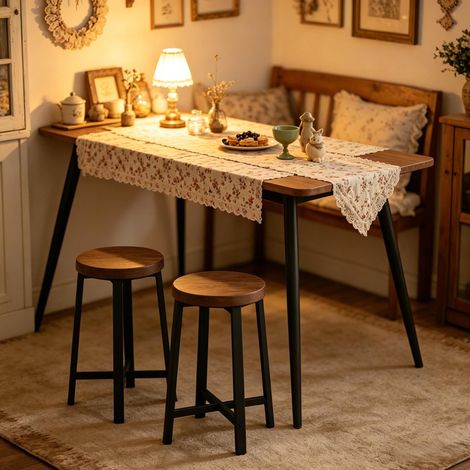 Set di 2 sgabelli da cucina industriali 29,5 x 29,5 x 46 cm in legno e metallo nero (1/5)
