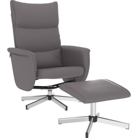 Fauteuil inclinable gris en similicuir avec repose-pieds (1/5)