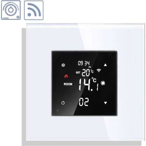 Termostato digital + WiFi, 3 en 1 KOOB frontal cristal blanco