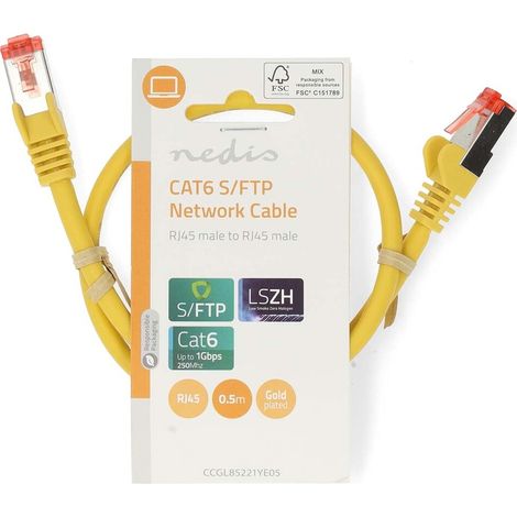 Nedis CAT6-Netzwerkkabel / RJ45 Stecker / RJ45 Stecker / S/FTP / 0.50 m / Rund / LSZH / Gelb / Label