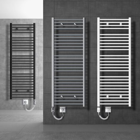 ECD Germany Radiador toallero eléctrico para baño - 600 x 1200 mm - 1200W - Blanco - Curvado - Con conexión lateral - Calentador y secador de toallas electrico - Incluye material de montaje