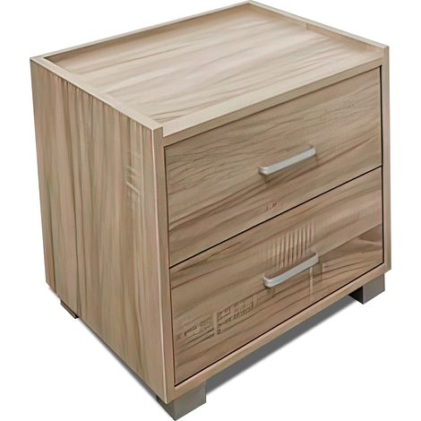 Comodino Moderno in Legno Rovere o Bianco con 2 Cassetti e Ripiano Rovere