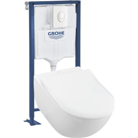 Pack inodoro suspendido sin borde VILLEROY ET BOCH Subway 2.0 + asiento + placa blanca + estructura Grohe (1/5)