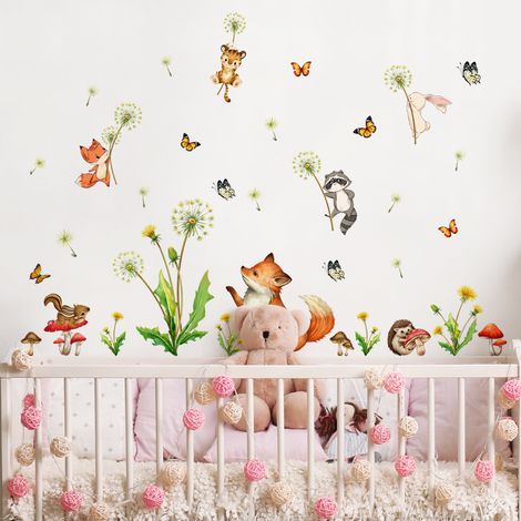 Stickers Muraux Pissenlit Animaux Muraux Mural Stickers Animaux Renard pour Enfants Pépinière (1/5)