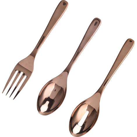 Couverts de service inox 304 dorés - Lot de cuillères, fourchettes et écumoire à long manche - Ustensiles de table professionnels - Rose gold (C124A) (1/5)