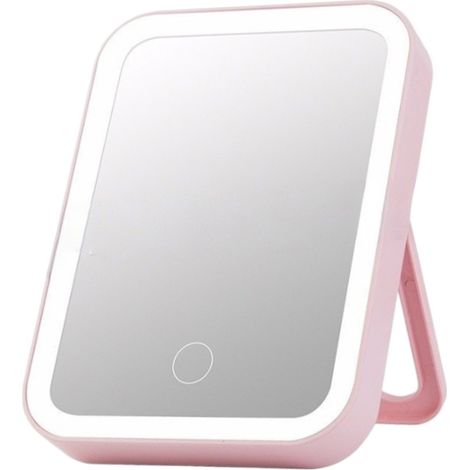 Miroir de maquillage LED avec éclairage d'ambiance, miroir de bureau pliable et portable pour femme, idéal pour les chambres d'étudiants. (1/5)