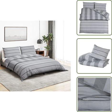 The Living Store Ensemble de housse de couette Gris 140x200 cm Coton - Housses De Couette - Linge De Lit - Drap Housse - Literie - Coton
